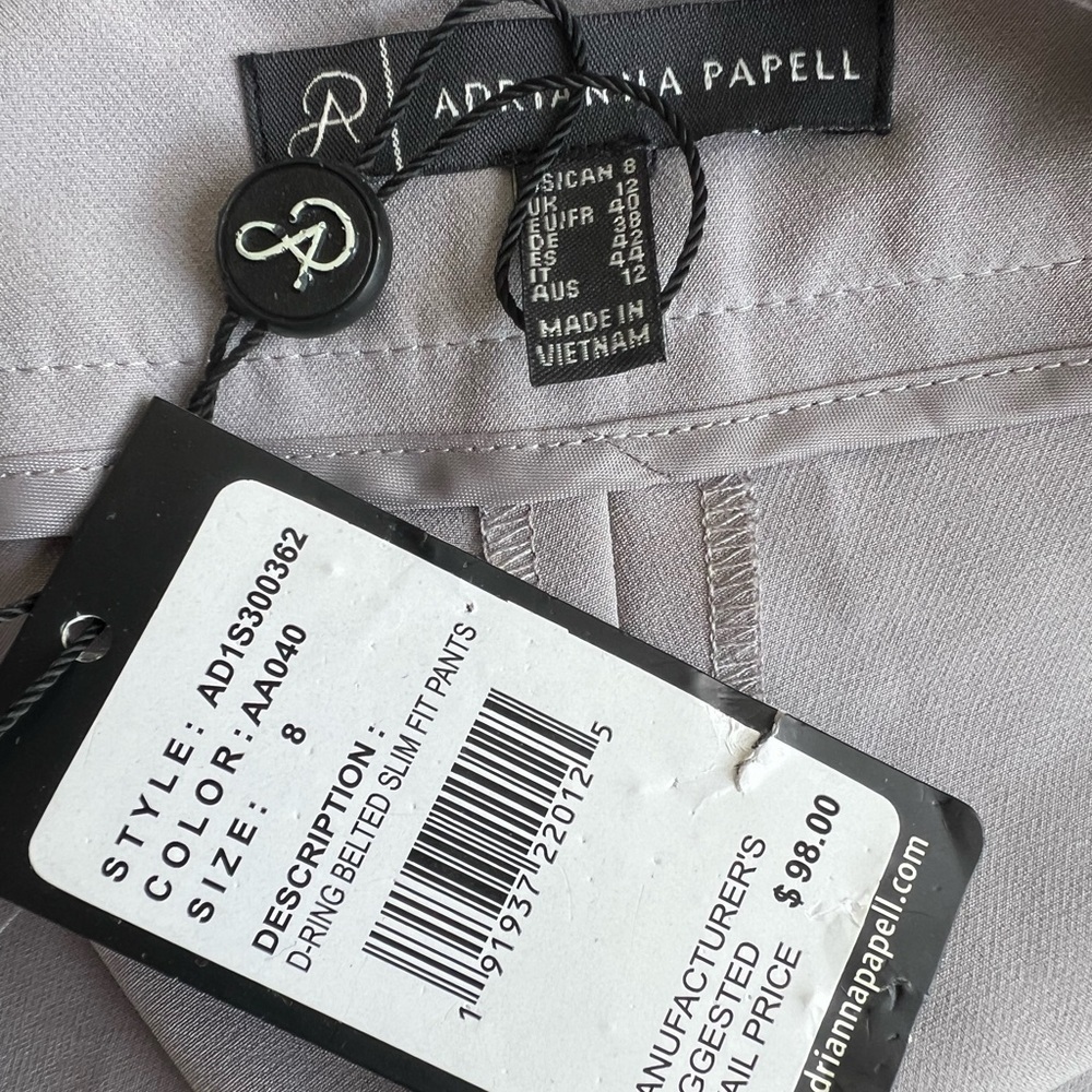NWT Adrianna Papell D-Ring Belted Slim Fit Pants Size 8 - Picture 6 of 6